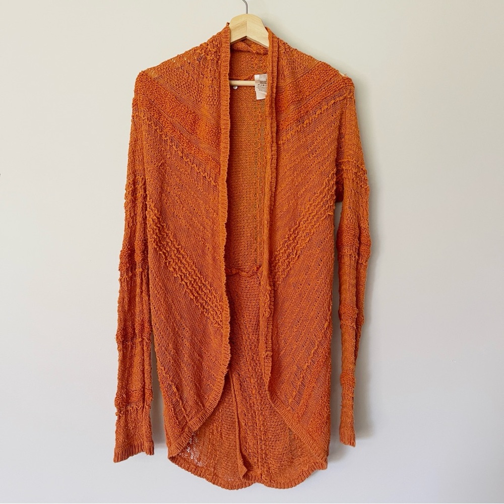 Knitted & Knotted Anthropologie Sweater Small Cardigan Rust Orange Open Knit